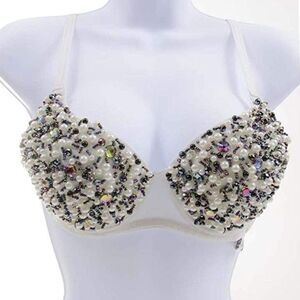 NWT Pearl Mixed Beaded Belly Dance Fashion Bra Women's Costume Sexy Size LG